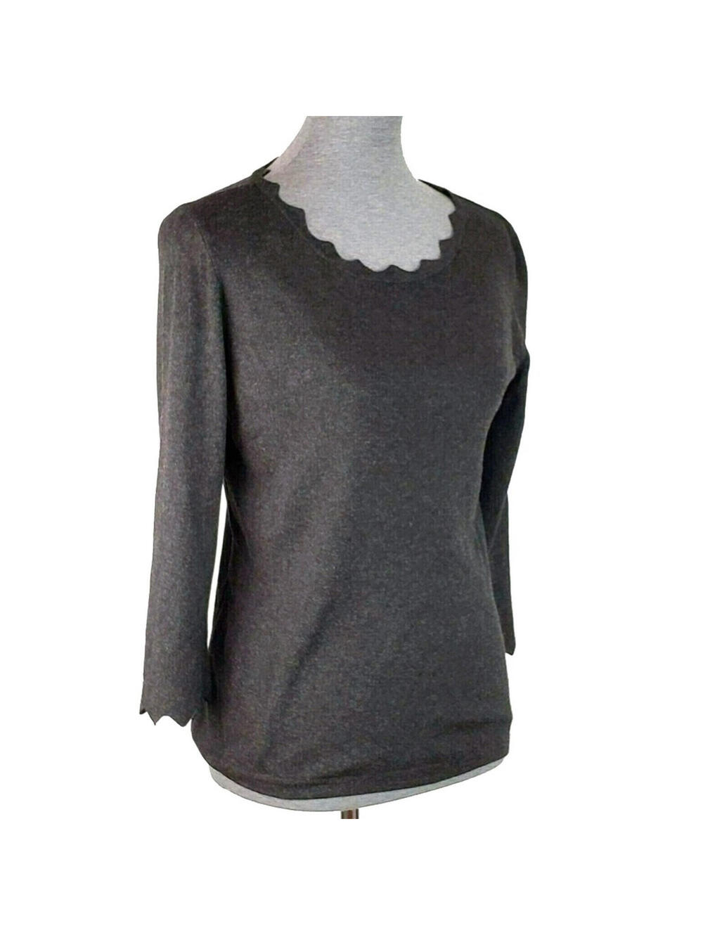 Charcoal Cotton, 3/4 Sleeve, Zig Zag Detail Sweater- Philosophy - Size XL
